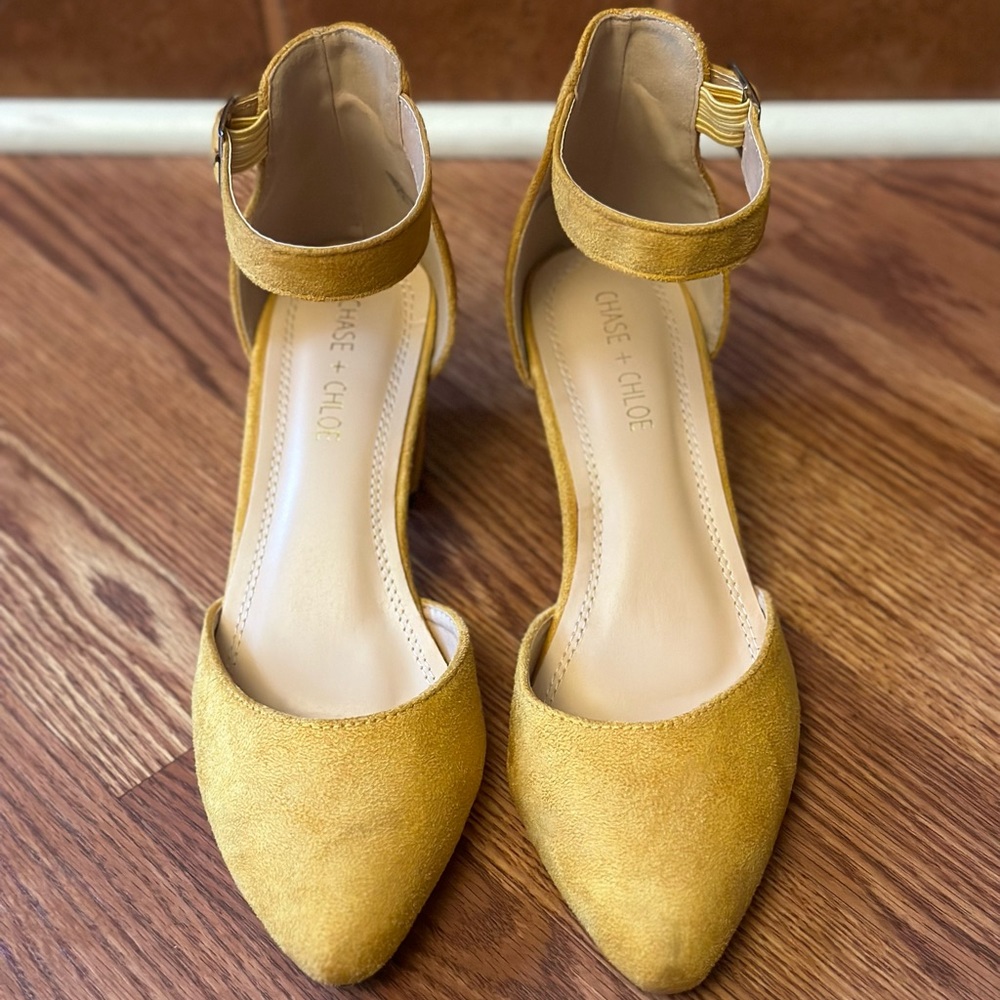 Chase + Chloe Strappy Heels • Size 8 • Mustard Yellow Faux Suede